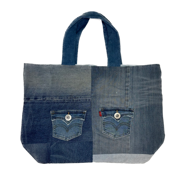 Reversible Patchwork Denim Tote Bag With a Pocket-denim Purse 